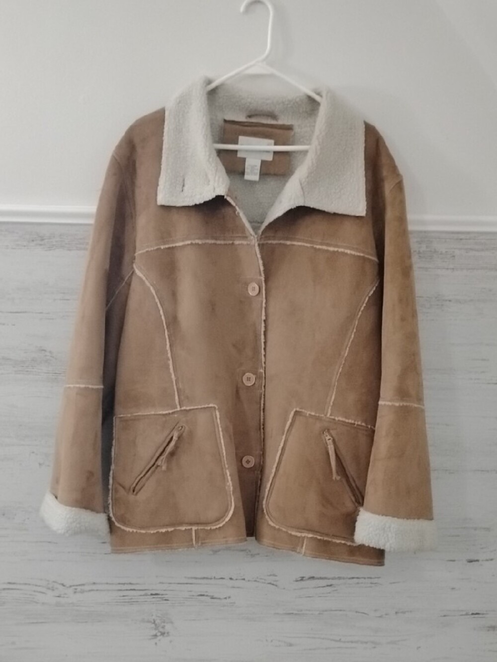Fashion Bug Tan Teddy Shearling Jacket with Cream Fleece Lining